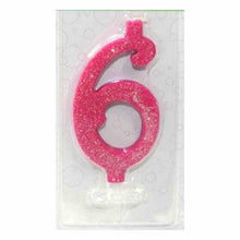 Carica l&#39;immagine nel visualizzatore di Gallery, maxi candeline di compleanno fuxia glitter numero 6
