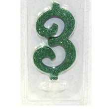 Carica l&#39;immagine nel visualizzatore di Gallery, maxi candelina di compleanno verde glitter numero 3
