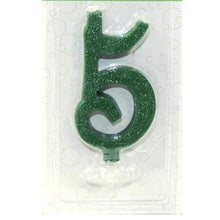 Carica l&#39;immagine nel visualizzatore di Gallery, maxi candelina di compleanno verde glitter numero 5
