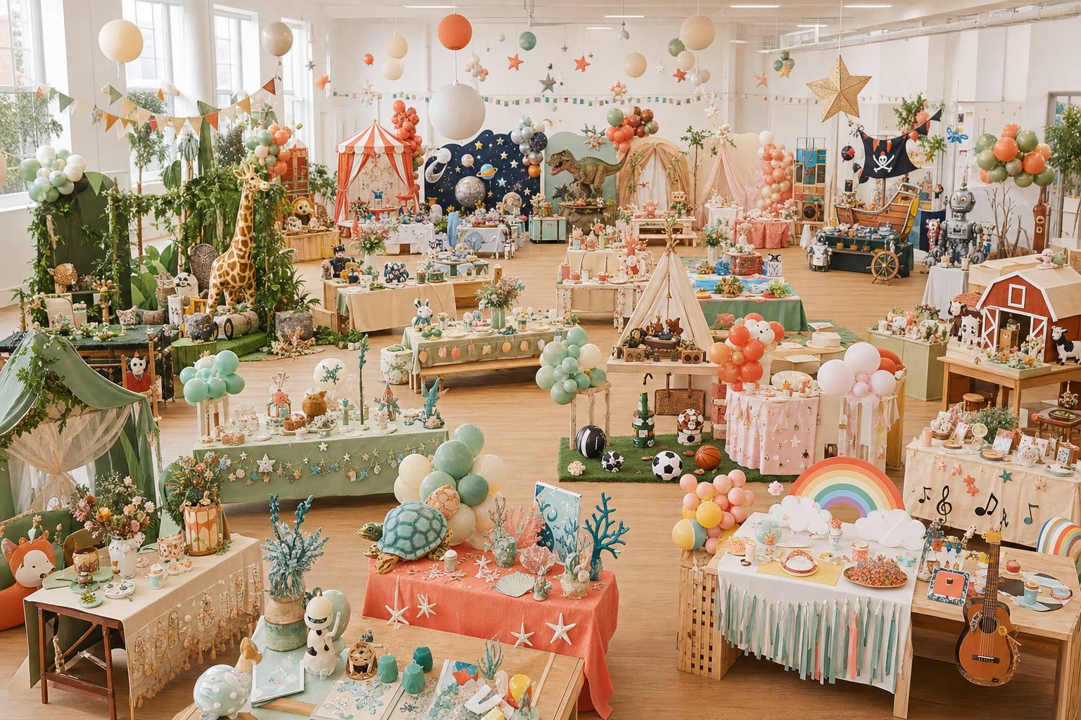 Temi di festa compleanno per bambini con decorazioni a tema personaggi e allestimenti creativi