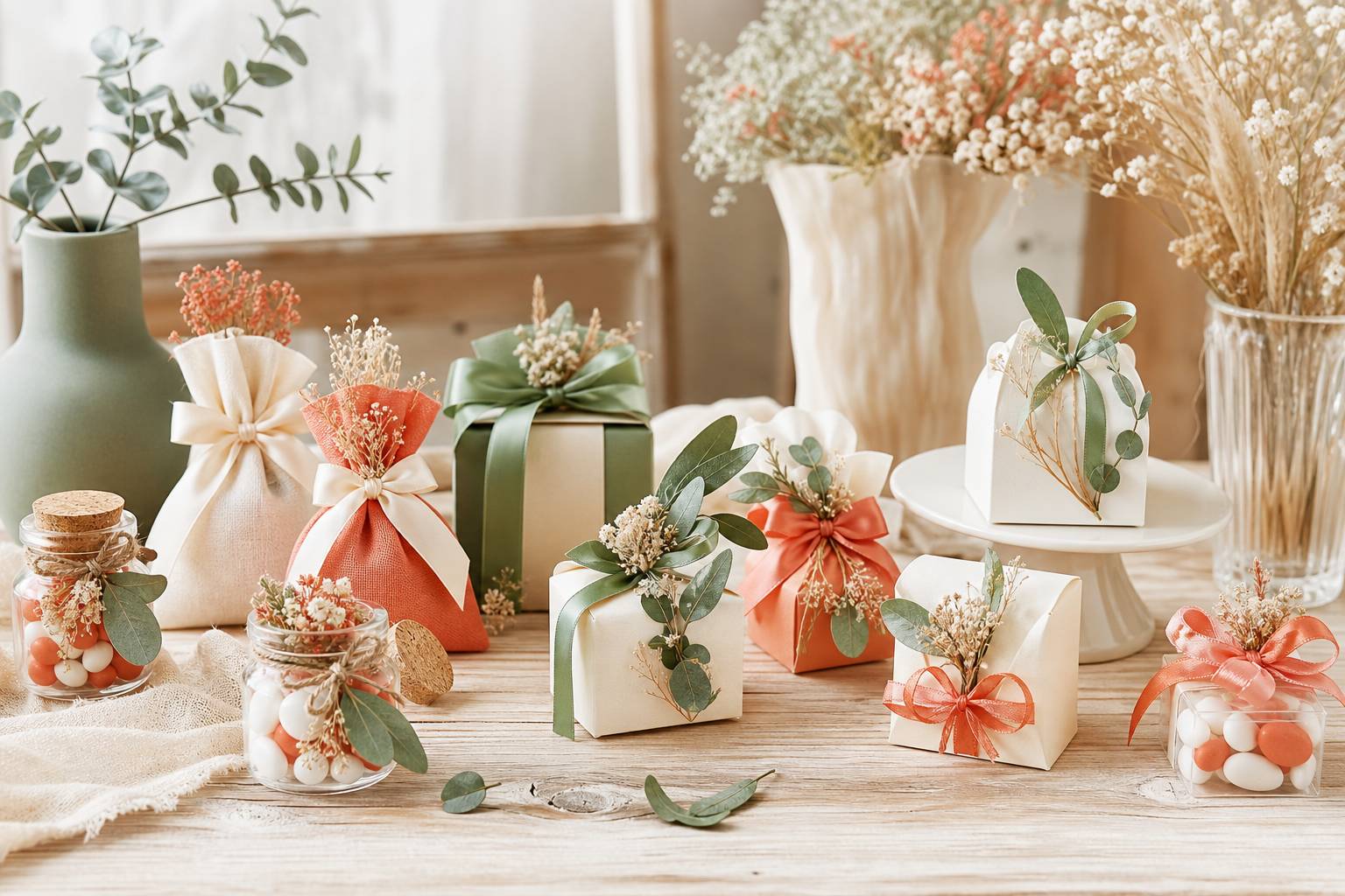 Presentazione di bomboniere matrimonio piccoli vasi sacchetti e scatole personalizzate
