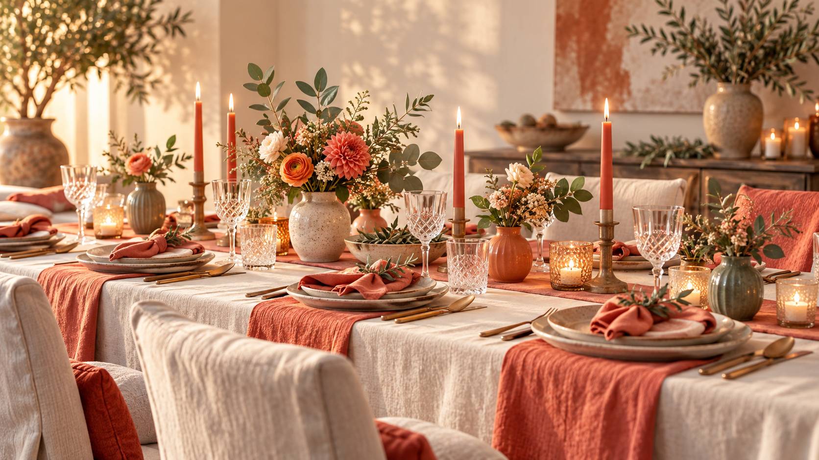 Table de mariage décorée de fleurs et de bougies