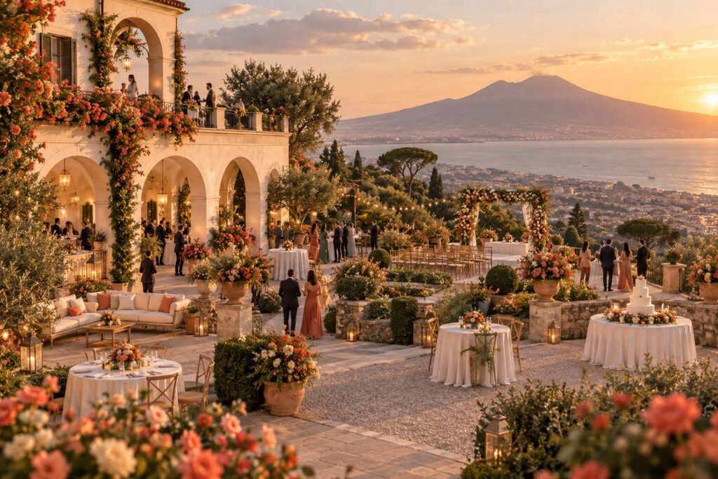 Illustration éditoriale du sujet : Villa Vittoria Boscotrecase: nozze con vista Vesuvio, info