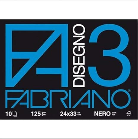 BLOCCO DISEGNO FABRIANO F3 24X33 125gr NERO 10 FOGLI - CONFEZIONE DA 10 BLOCCHI - 04001017