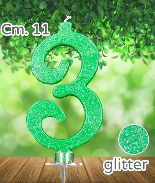 MAXI CANDELINA GLITTERATA VERDE TIPOTIFFANY NUMERI DA 0 A 9