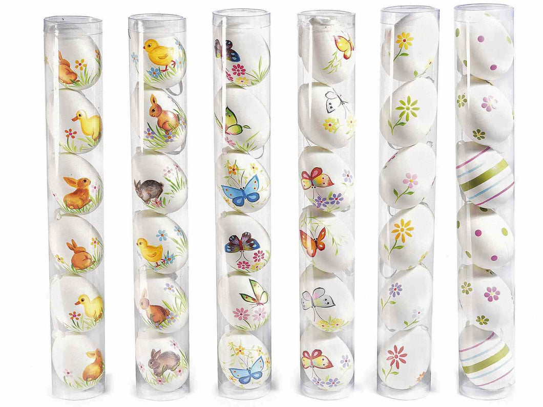 UOVA IN PLASTICA DIPINTE A MANO DA APPENDERE - TUBO DA 6 PEZZI