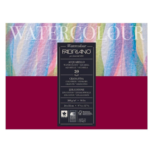 blocco watercolour acquerello grana fine 25% cotone 200 gr 24x32 cm 