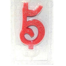 Carica l&#39;immagine nel visualizzatore di Gallery, maxi candeline di compleanno rossa glitter numero 5
