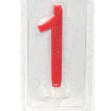 Carica l&#39;immagine nel visualizzatore di Gallery, maxi candeline di compleanno rossa glitter numero 1
