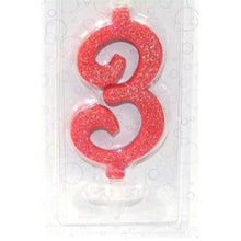 Carica l&#39;immagine nel visualizzatore di Gallery, maxi candeline di compleanno rossa glitter numero 3

