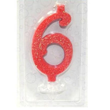 Carica l&#39;immagine nel visualizzatore di Gallery, maxi candeline di compleanno rossa glitter numero 6
