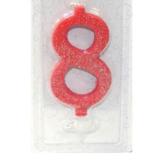 Carica l&#39;immagine nel visualizzatore di Gallery, maxi candeline di compleanno rossa glitter numero 8
