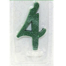 Carica l&#39;immagine nel visualizzatore di Gallery, maxi candelina di compleanno verde glitter numero 4
