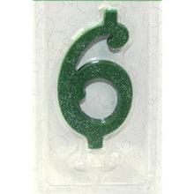 Carica l&#39;immagine nel visualizzatore di Gallery, maxi candelina di compleanno verde glitter numero 6
